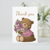 ありがとう可愛いテディベア紫の花束 サンキューカード (スタンド正面)