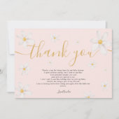 ありがとう可愛いデイジー水色金ゴールドベビーシャワー サンキューカード (正面)