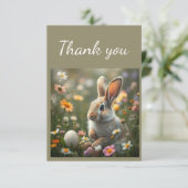 ありがとう可愛いバニーラビットイースターエッグフラワー サンキューカード (スタンド正面)