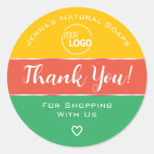 ありがとう可愛いレインボーキャンディカラーティール（緑がかった色）かわいいロゴ ラウンドシール (正面)