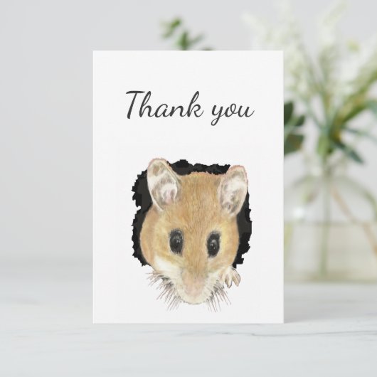 ありがとう可愛い小さな好奇心マウス動物 サンキューカード (スタンド正面)