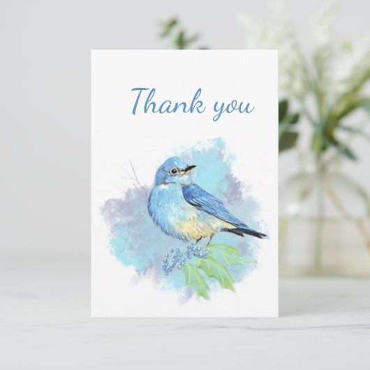 ありがとう可愛い水彩青鳥の庭の鳥の芸術 サンキューカード (スタンド正面)
