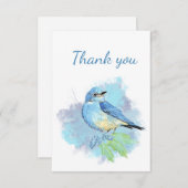 ありがとう可愛い水彩青鳥の庭の鳥の芸術 サンキューカード (正面/裏面)