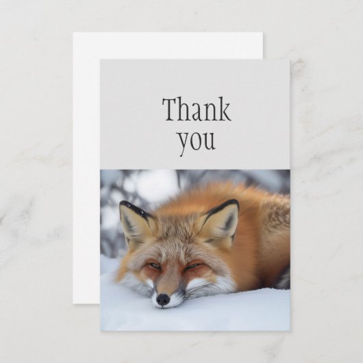 ありがとう可愛い眠る赤いキツネ動物 サンキューカード (正面/裏面)