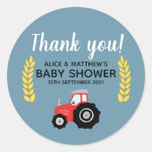 ありがとう可愛い農業動物トラクターベビーシャワー ラウンドシール (正面)