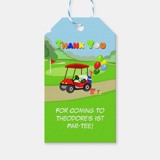 ありがとう可愛い1th誕生日レッドゴルフカート少年 ギフトタグ (正面)
