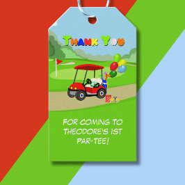 ありがとう可愛い1th誕生日レッドゴルフカート少年 ギフトタグ