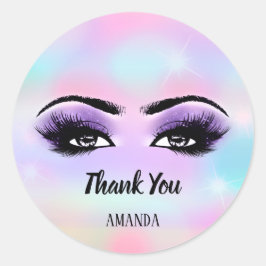 ありがとう名前ピンクホログラフパステルスアイラッシュ ラウンドシール