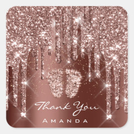 ありがとう名前ベビーシャワー紙吹雪足茶色 スクエアシール
