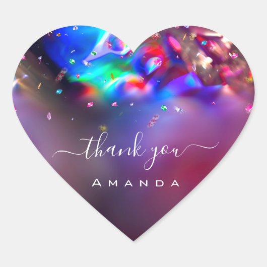 ありがとう名前16ブライダルピンクホログラフパープル ハートシール (正面)
