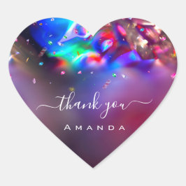 ありがとう名前16ブライダルピンクホログラフパープル ハートシール