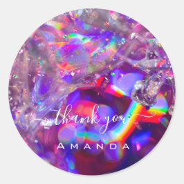 ありがとう名前16ブライダル紫色の結晶レインボー ラウンドシール