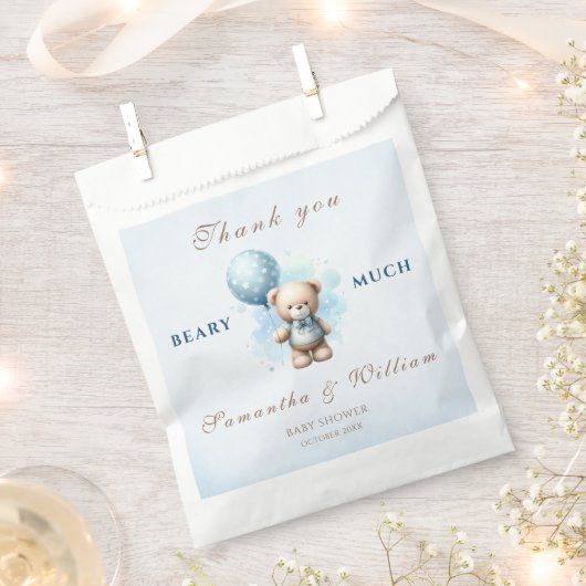 ありがとう多くの水の色テディベア フェイバーバッグ (クリップ留めされた状態)