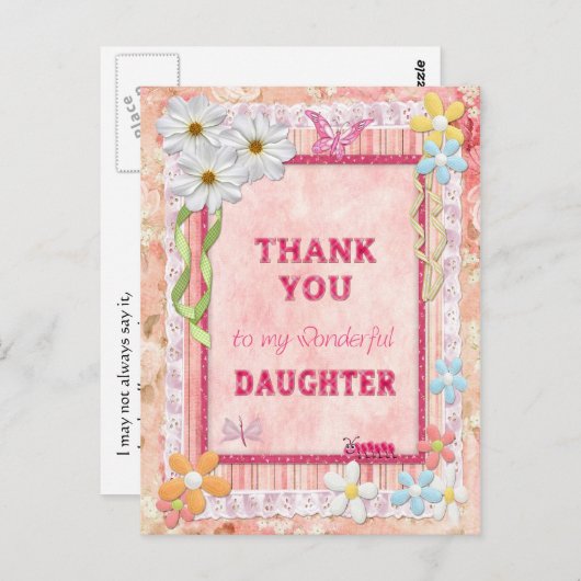 ありがとう娘さん、花のクラフトカード ポストカード (正面/裏面)
