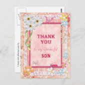 ありがとう息子、花と蝶のクラフトカード ポストカード (正面/裏面)