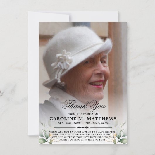 ありがとう悔やみや弔慰葬儀記念写真 サンキューカード (正面)