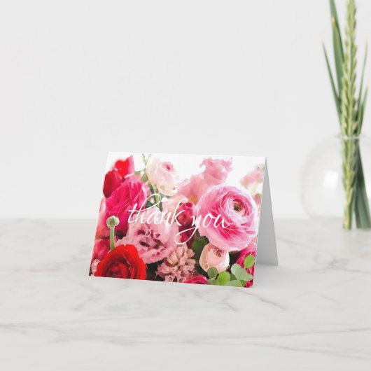 ありがとう手書きスクリプト水色バラシック サンキューカード (正面)