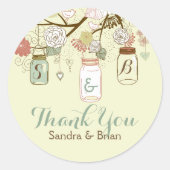 ありがとう文字とレトロの花とメイソンジャース ラウンドシール (正面)
