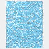 ありがとう文字多言語ブルーフリースブランケット フリースブランケット (正面)