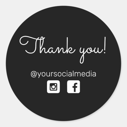 ありがとう書道フォント付き/ソーシャルメディアブラック ラウンドシール (正面)