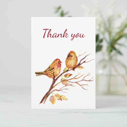 ありがとう木の枝にかわいい水色の鳥 サンキューカード (スタンド正面)