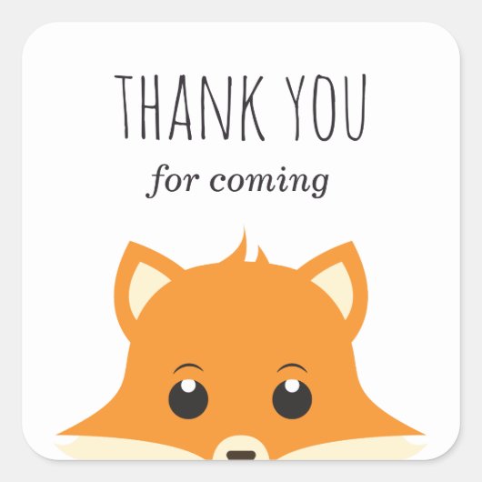 ありがとう来。キツネのベビーシャワー。動物 スクエアシール (正面)