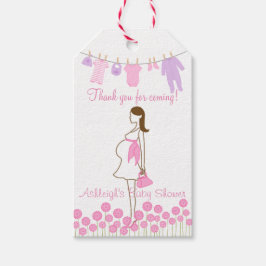 ありがとう来!ピンクのシルエットベビーシャワー ギフトタグ