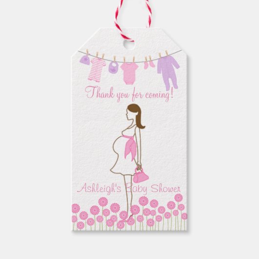 ありがとう来!ピンクのシルエットベビーシャワー ギフトタグ (正面)