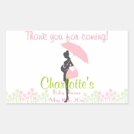 ありがとう来!ピンクのシルエットベビーシャワー 長方形シール