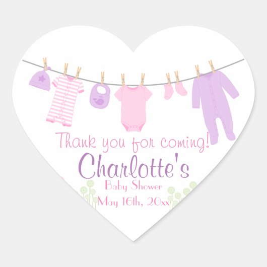 ありがとう来!ピンクの物干し用ベビーシャワー 長方形シール (正面)