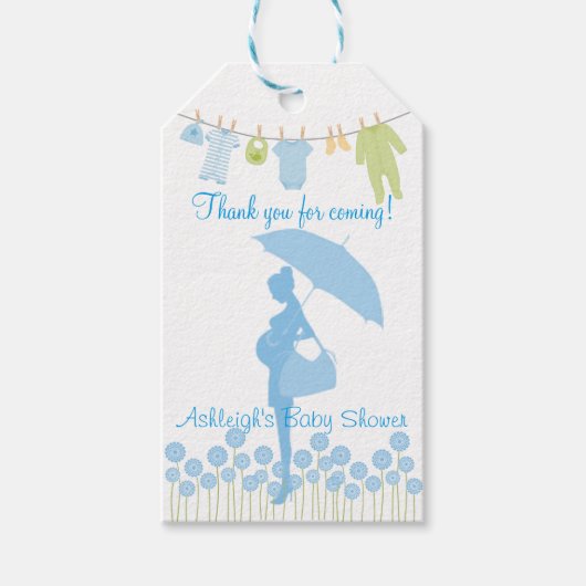 ありがとう来!ブルーシルエットベビーシャワー ギフトタグ (正面)