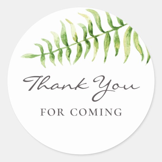 ありがとう来。水彩シダの赤ちゃんシャワー ラウンドシール (正面)