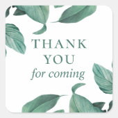 ありがとう来。水彩熱帯緑 スクエアシール (正面)