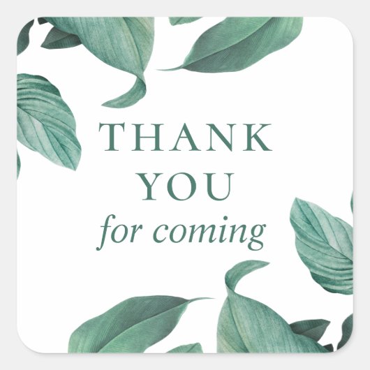 ありがとう来。水彩熱帯緑 スクエアシール (正面)