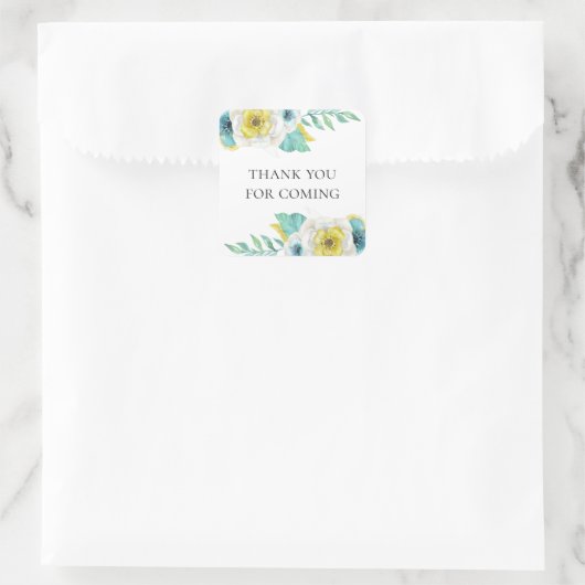 ありがとう来。青と黄色の赤ちゃんシャワー スクエアシール (バッグ)