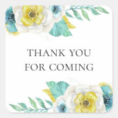 ありがとう来。青と黄色の赤ちゃんシャワー スクエアシール (正面)