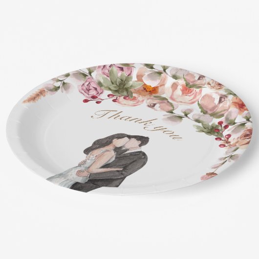 ありがとう水の色エレガントフローラ結婚かわいい ペーパープレート (アングル)