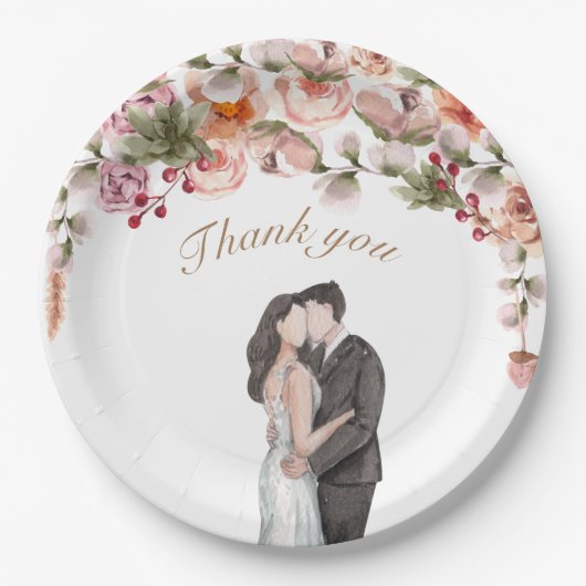 ありがとう水の色エレガントフローラ結婚かわいい ペーパープレート (正面)