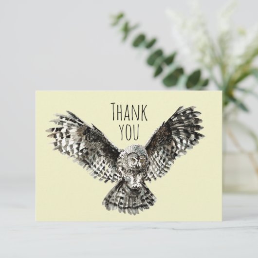 ありがとう水彩印象的なフクロウ鳥の自然アート サンキューカード (スタンド正面)