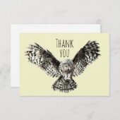 ありがとう水彩印象的なフクロウ鳥の自然アート サンキューカード (正面/裏面)