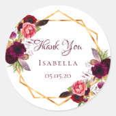 ありがとう水色の花模様バーガンディ金ゴールド ラウンドシール (正面)