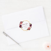 ありがとう水色の花模様バーガンディ金ゴールド ラウンドシール (封筒)