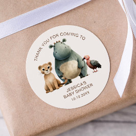 ありがとう水色ライオンHippo鳥の赤ちゃんシャワー ラウンドシール
