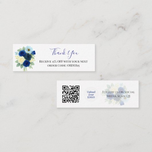 ありがとう王室のブルーバラ割引コードQR挿入 スキニー名刺 (正面/裏面)