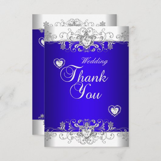 ありがとう王室のブルー結婚のホワイトダイヤモンドヘア サンキューカード (正面/裏面)