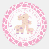 ありがとう甘いピンクの赤ちゃん女の子キリン赤ちゃんシャワー ラウンドシール (正面)