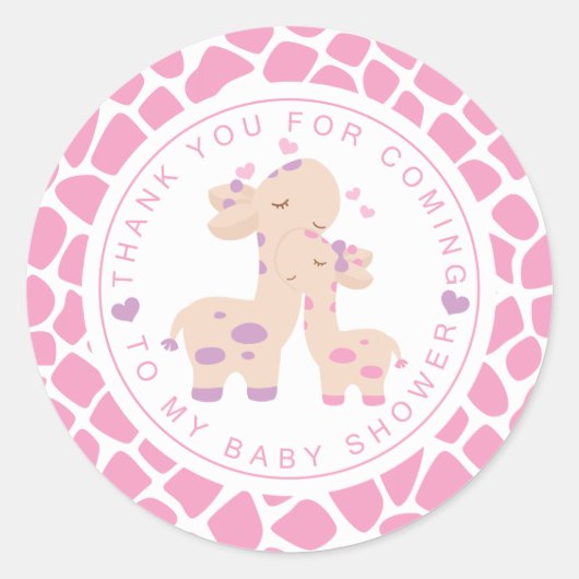 ありがとう甘いピンクの赤ちゃん女の子キリン赤ちゃんシャワー ラウンドシール (正面)