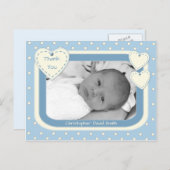 ありがとう男の赤ちゃんフォトポストカードブルー水玉模様 ポストカード (正面/裏面)