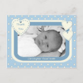 ありがとう男の赤ちゃんフォトポストカードブルー水玉模様 ポストカード (正面)