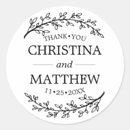 ありがとう白い黒いローレルの枝結婚の ラウンドシール